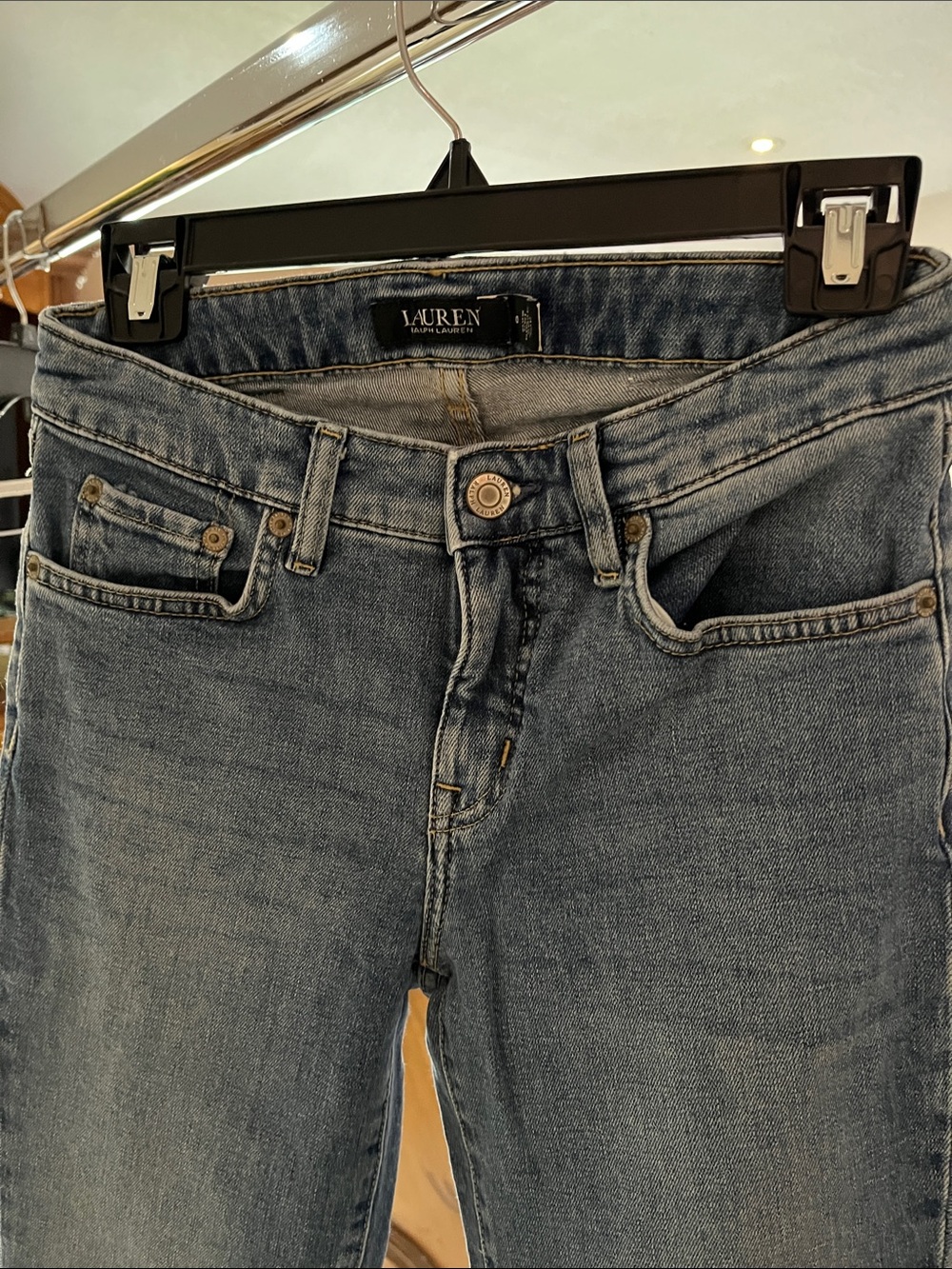 Lauren Ralph Lauren Medium Blue Denim Jeans with Gold Stitching